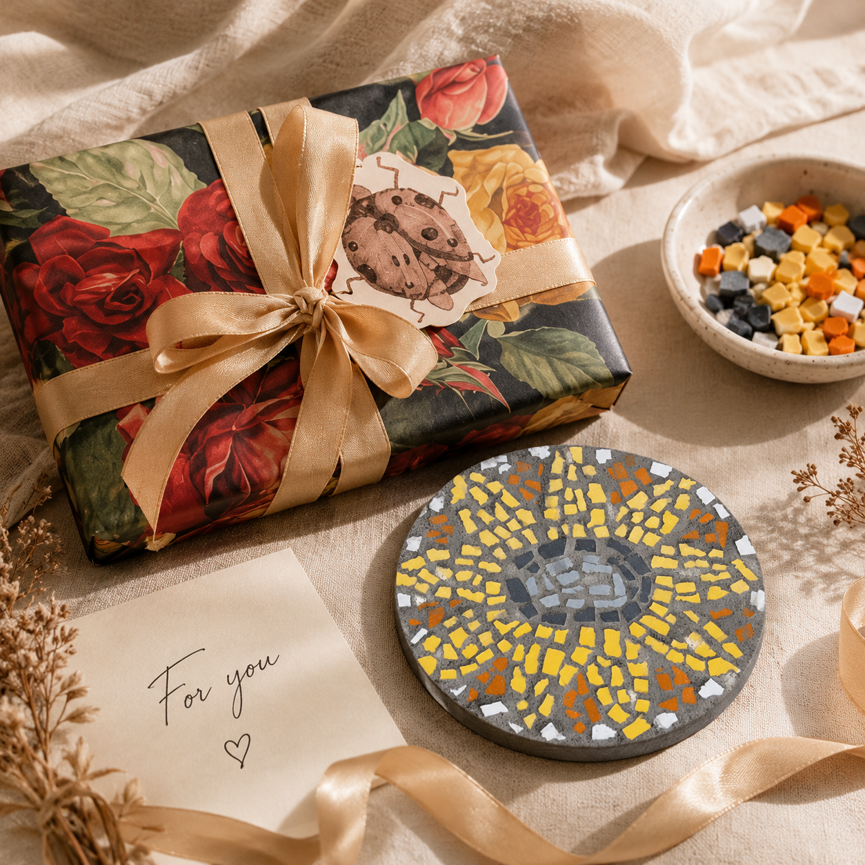 Sunflower Mosaic Coaster DIY Kit – 10cm Round | Beginner-Friendly  | 🌱 Level 1