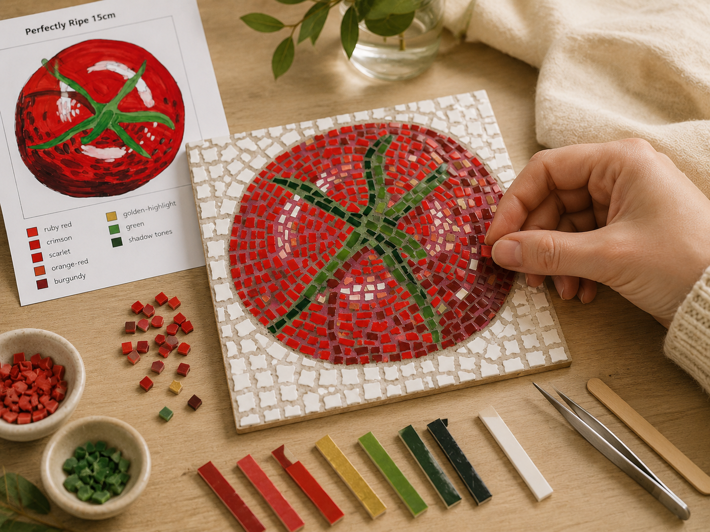 Perfectly Ripe Tomato Mosaic Kit | Luxury Mosaic Art Kit with Plywood Board | 🛠 Luxury Kit