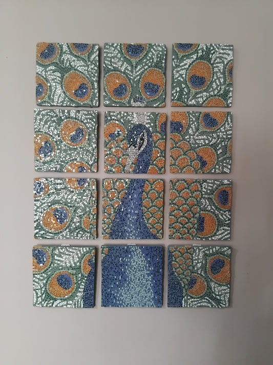 The Peacock’s Awakening, One-of-a-kind original mosaic fine art for sale