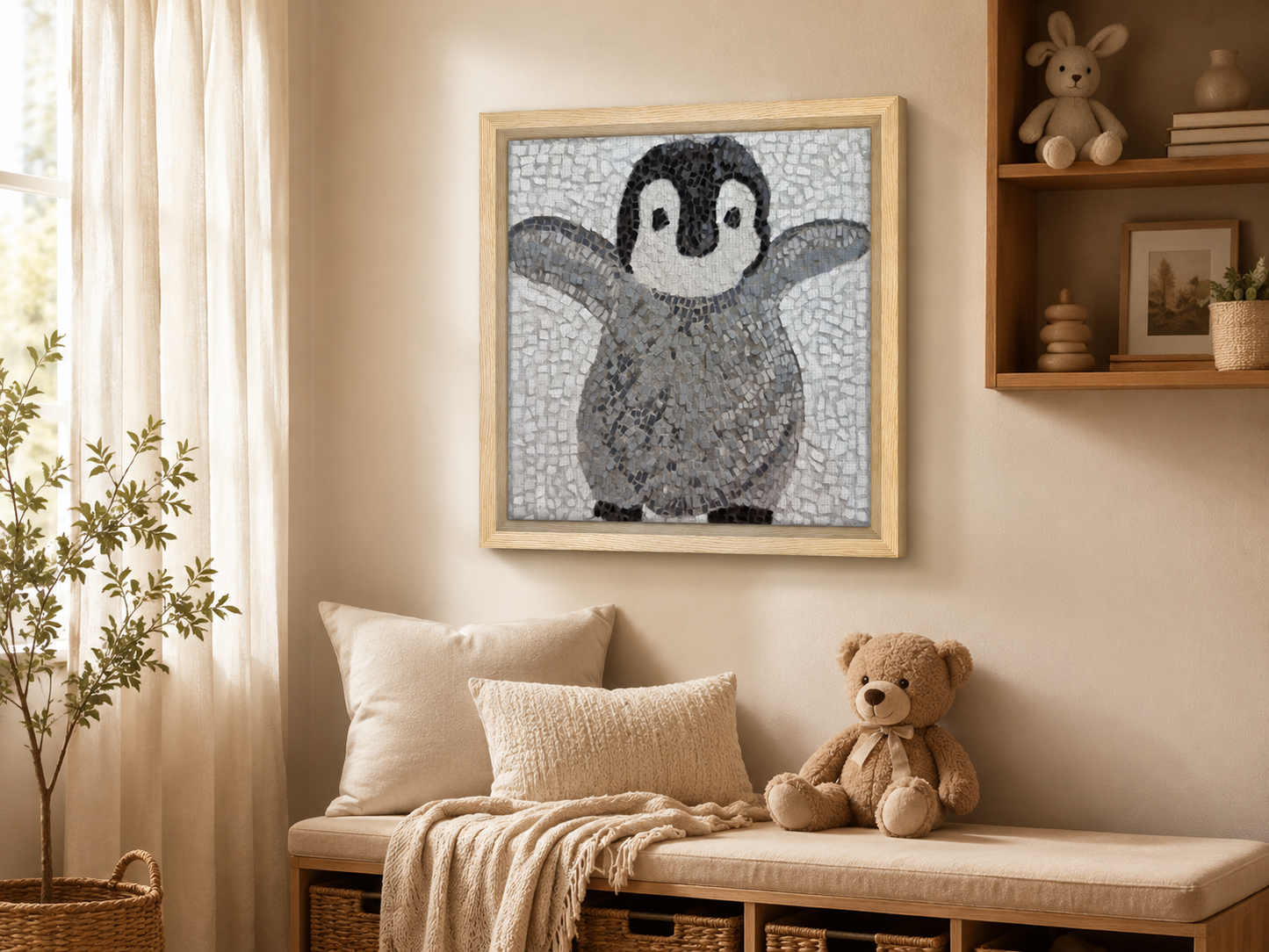 “I’m Coming Mummy” Framed Canvas Print | Baby Penguin Wall Art