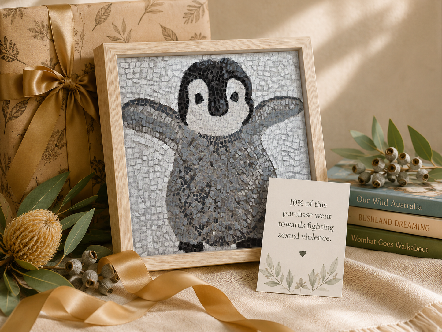 “I’m Coming Mummy” Framed Canvas Print | Baby Penguin Wall Art