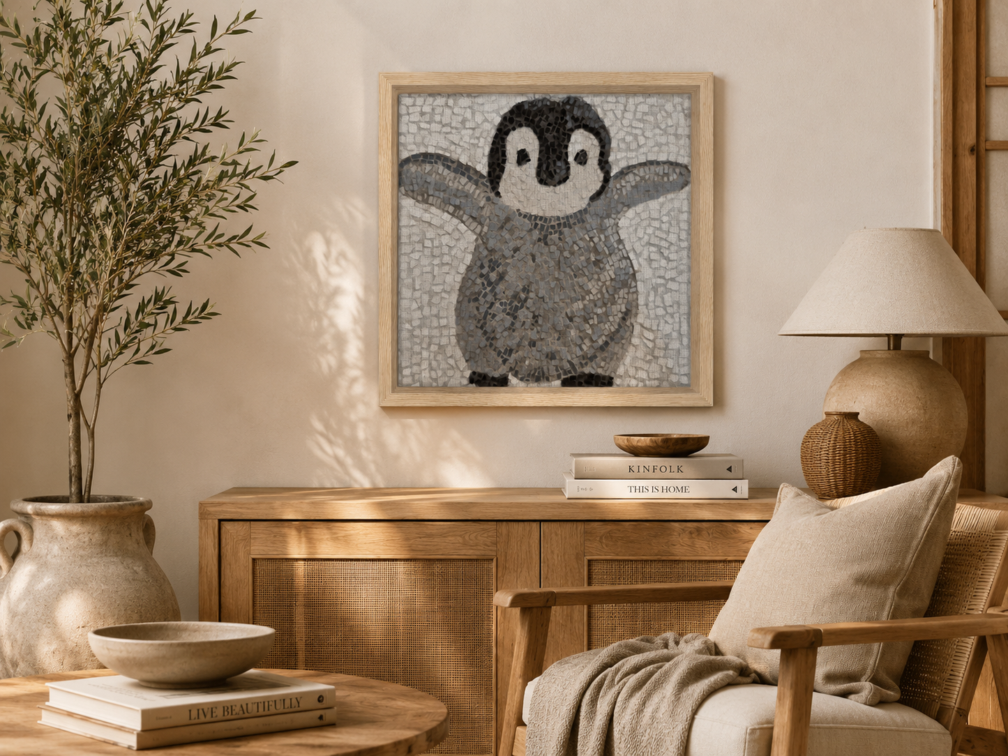 “I’m Coming Mummy” Framed Canvas Print | Baby Penguin Wall Art