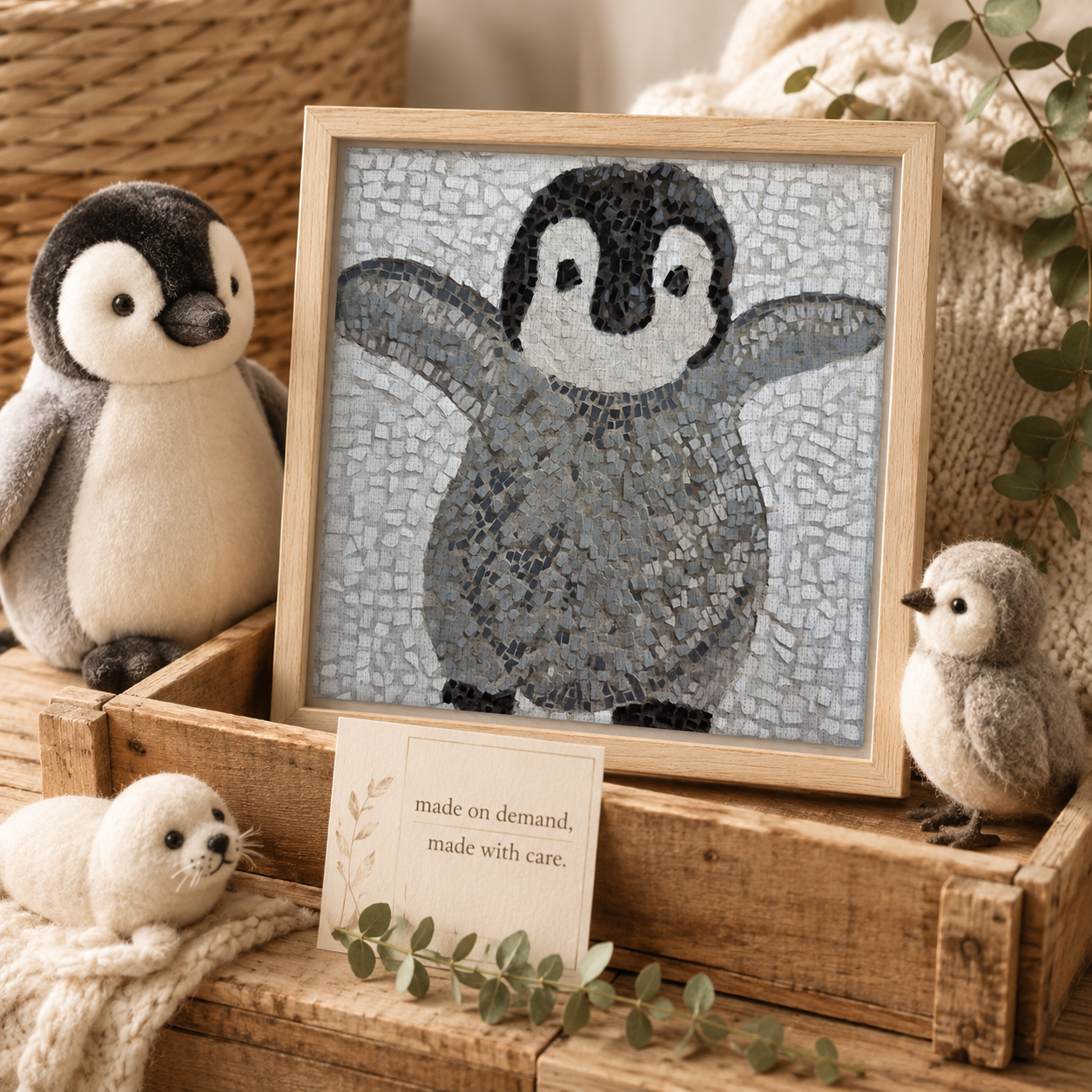 “I’m Coming Mummy” Framed Canvas Print | Baby Penguin Wall Art