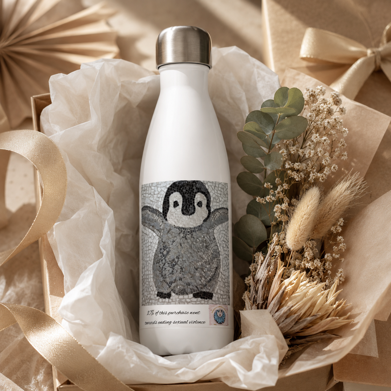 “I’m Coming Mummy!” Stainless Steel Water Bottle – 17oz Baby Penguin Bottle