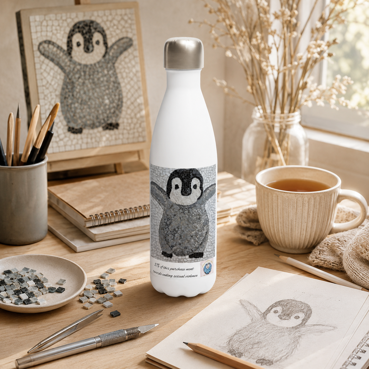“I’m Coming Mummy!” Stainless Steel Water Bottle – 17oz Baby Penguin Bottle