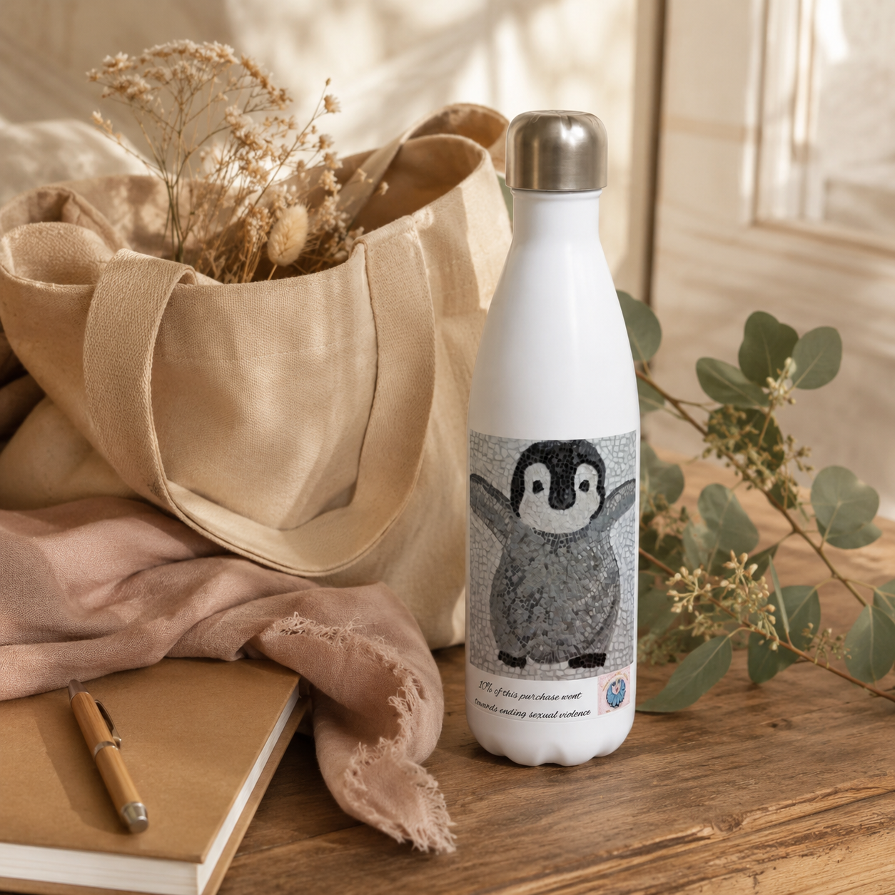 “I’m Coming Mummy!” Stainless Steel Water Bottle – 17oz Baby Penguin Bottle