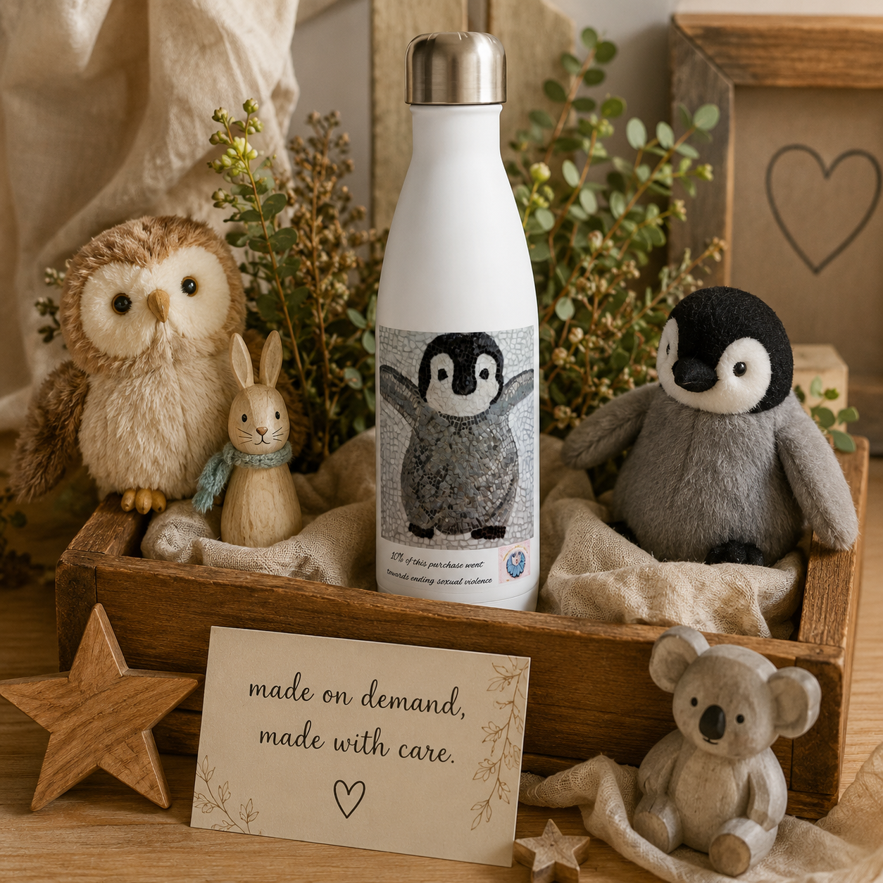 “I’m Coming Mummy!” Stainless Steel Water Bottle – 17oz Baby Penguin Bottle