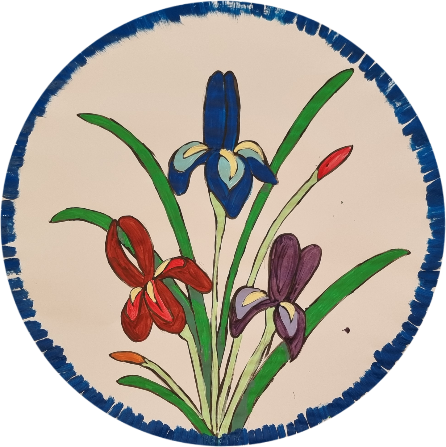 Painted concept art of an iris flower for future mosaic design. Soft, expressive brushstrokes capture the elegance of the bloom — part of the artist’s Cottage Garden Collection. Handmade mosaics for sale in Sebastopol, Victoria 