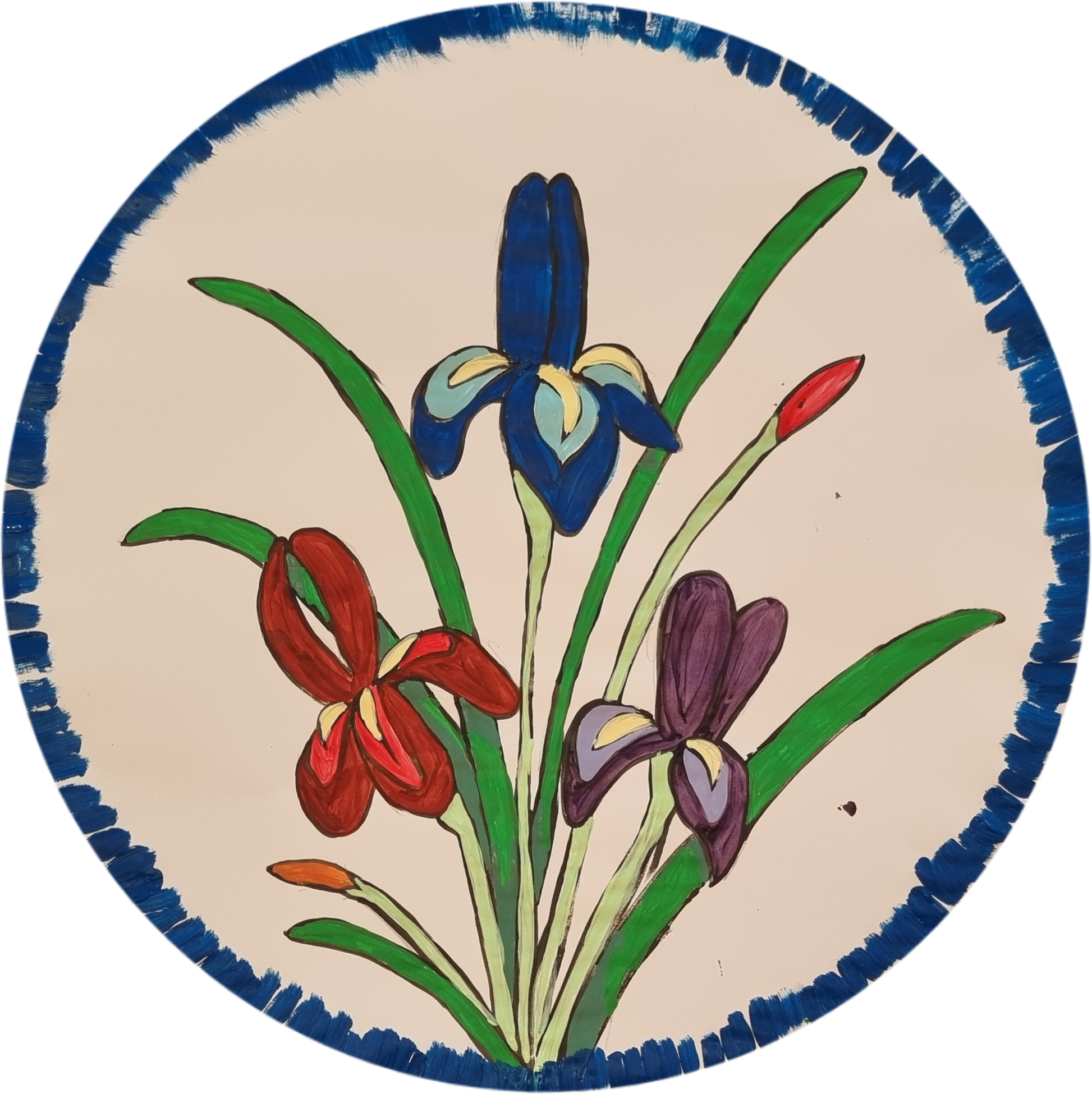 Painted concept art of an iris flower for future mosaic design. Soft, expressive brushstrokes capture the elegance of the bloom — part of the artist’s Cottage Garden Collection. Handmade mosaics for sale in Sebastopol, Victoria 