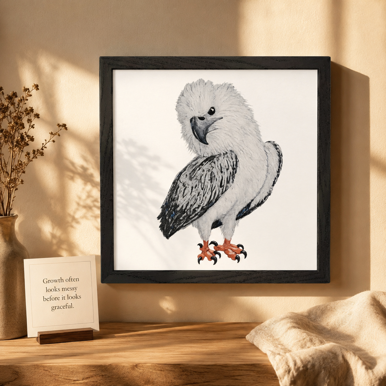 Premium Wooden Framed Poster With Museum-Quality Matte Paper | "Just a Lil Nibble" White-bellied Sea Eagle Artwork
