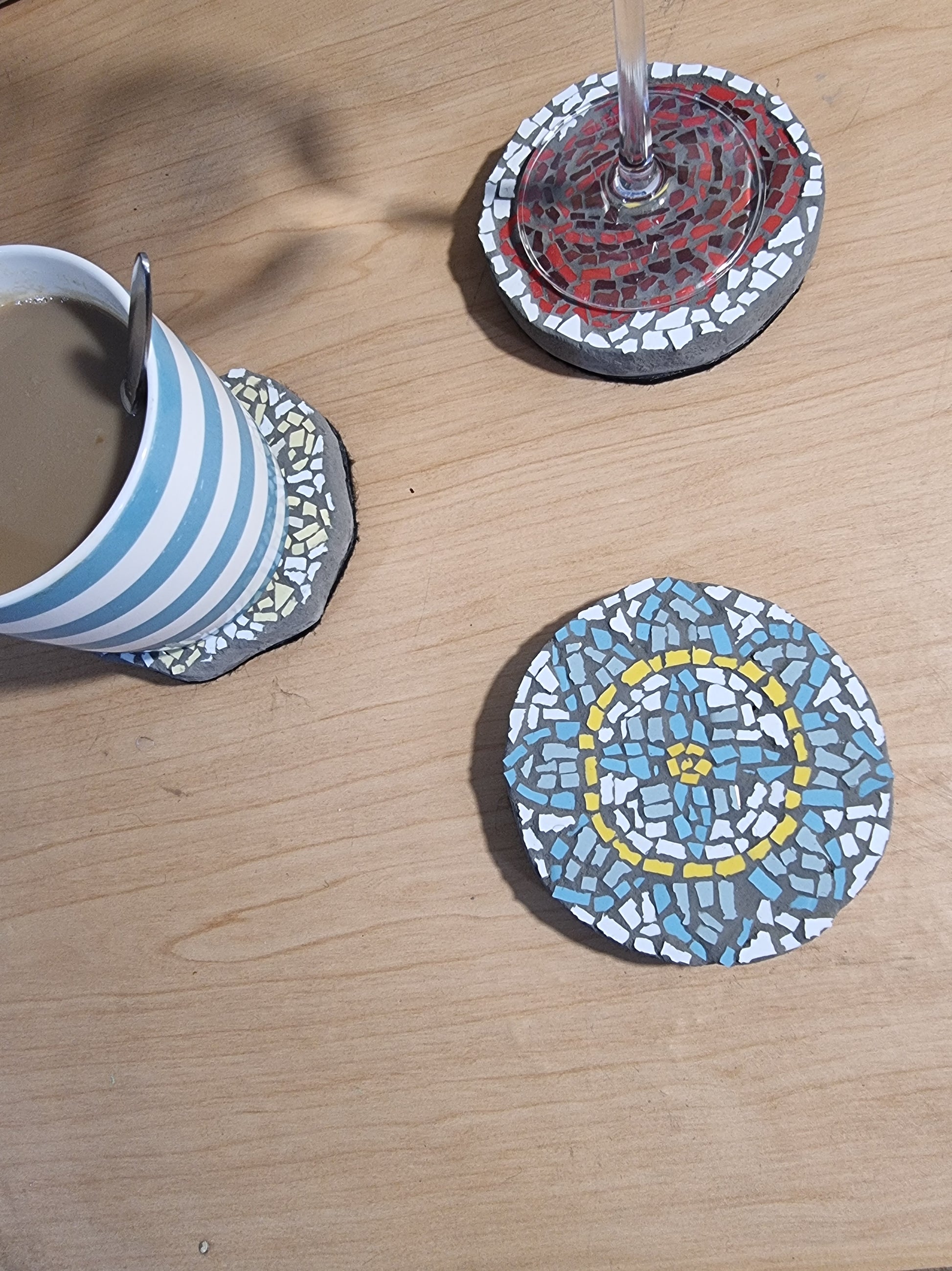 Mandala Coaster with 2 others behind with cups on them for sale