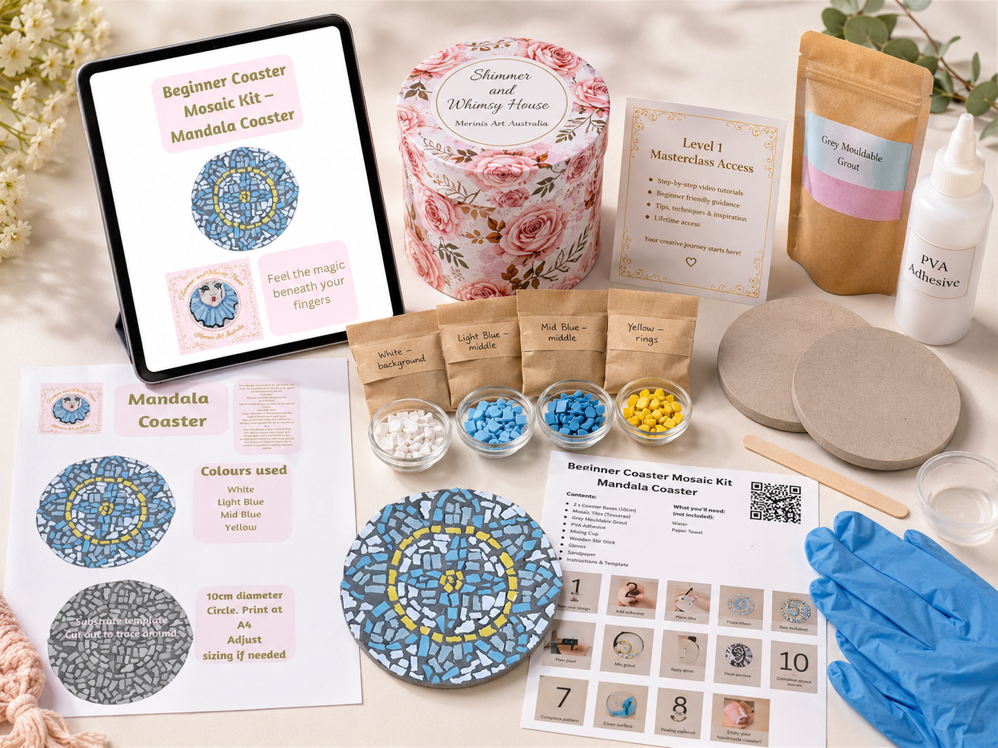 Mandala Mosaic Coaster DIY Kit – 10cm Round | Beginner-Friendly  | 🌱 Level 1