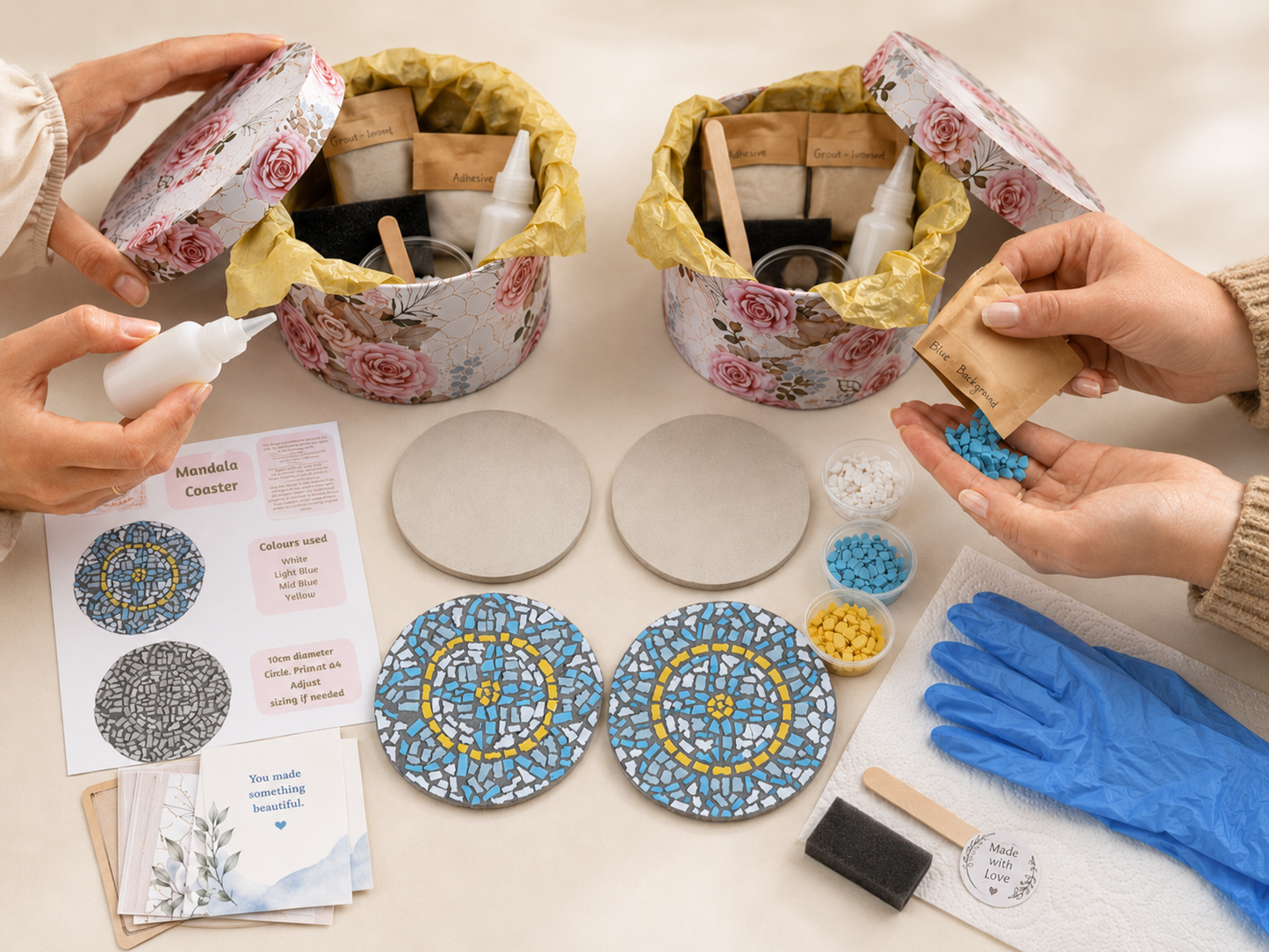 Mandala Mosaic Coaster DIY Kit – 10cm Round | Beginner-Friendly  | 🌱 Level 1