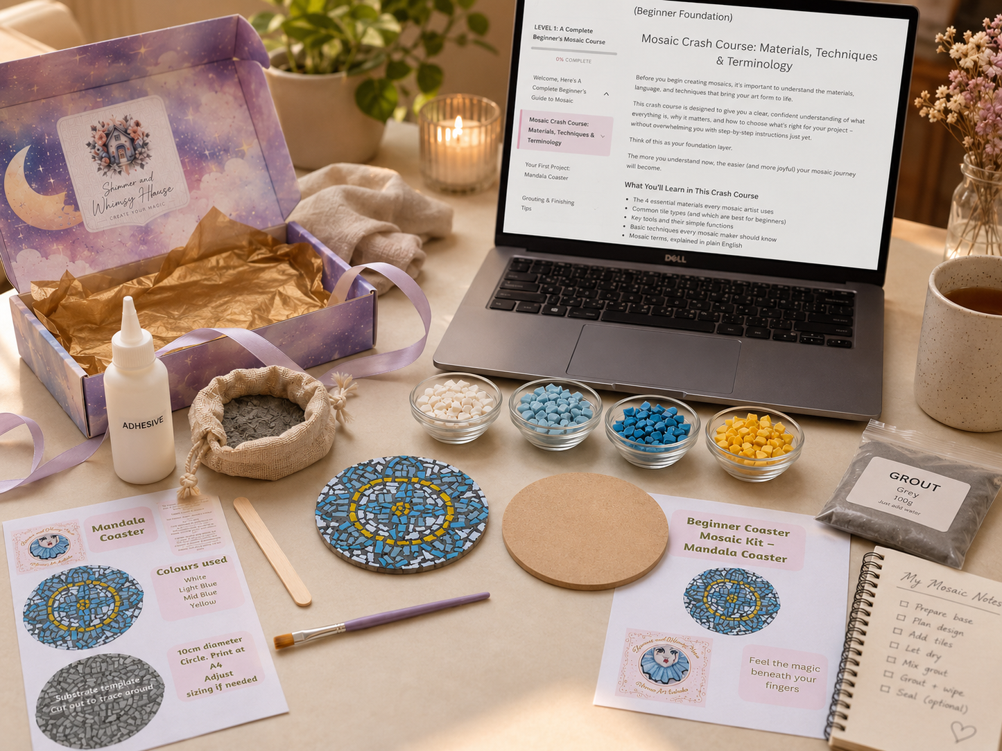 Mandala Mosaic Coaster DIY Kit – 10cm Round | Beginner-Friendly  | 🌱 Level 1