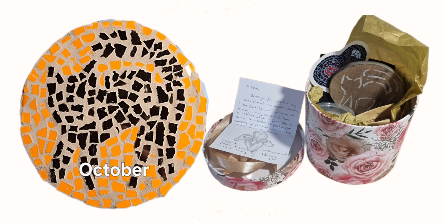 October's black cat mosaic coaster teaser finished and in box display 