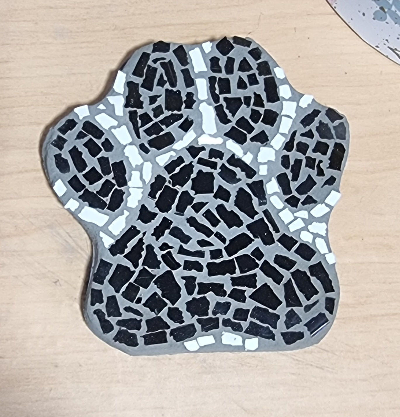 Black and white paw shaped mosaic coaster for sale