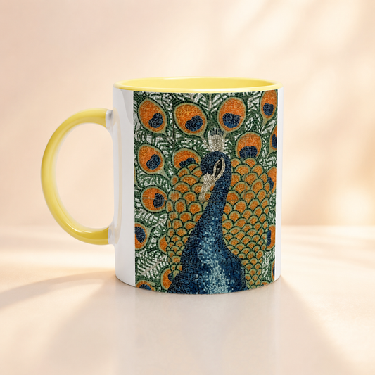 Peacock’s Awakening Ceramic Mug | Colourful 11oz Mug with Meaning
