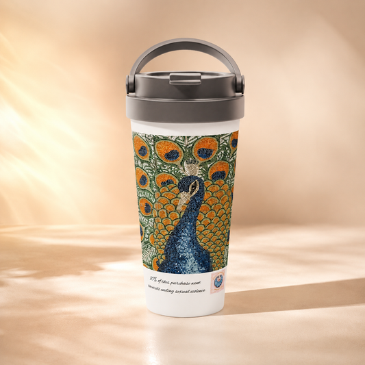 Peacock’s Awakening 15oz Stainless Steel Travel Mug | Insulated Mug with Meaning