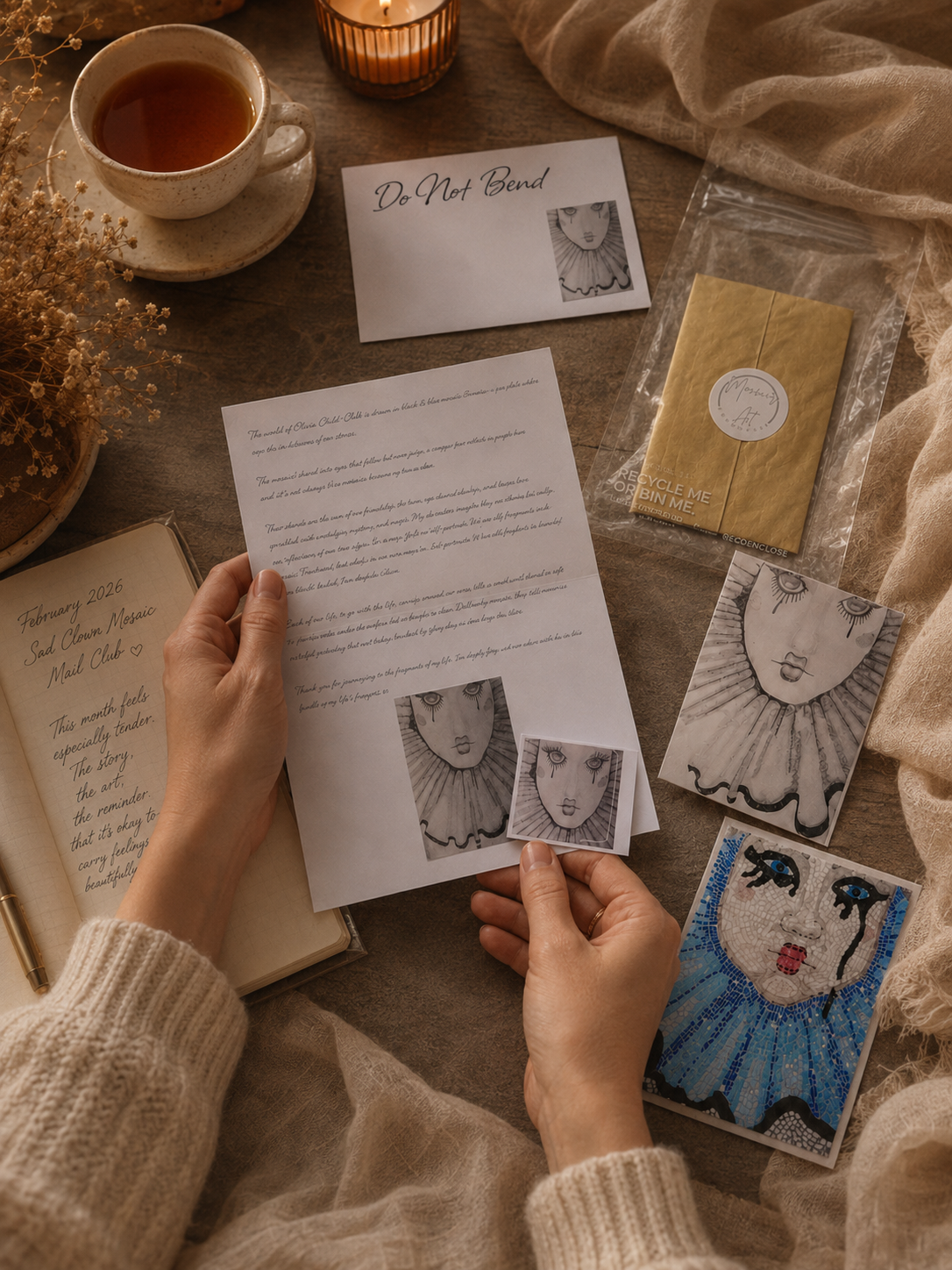 Past Mosaic Mail Club | February 2026 | The Sad Clown Mosaic