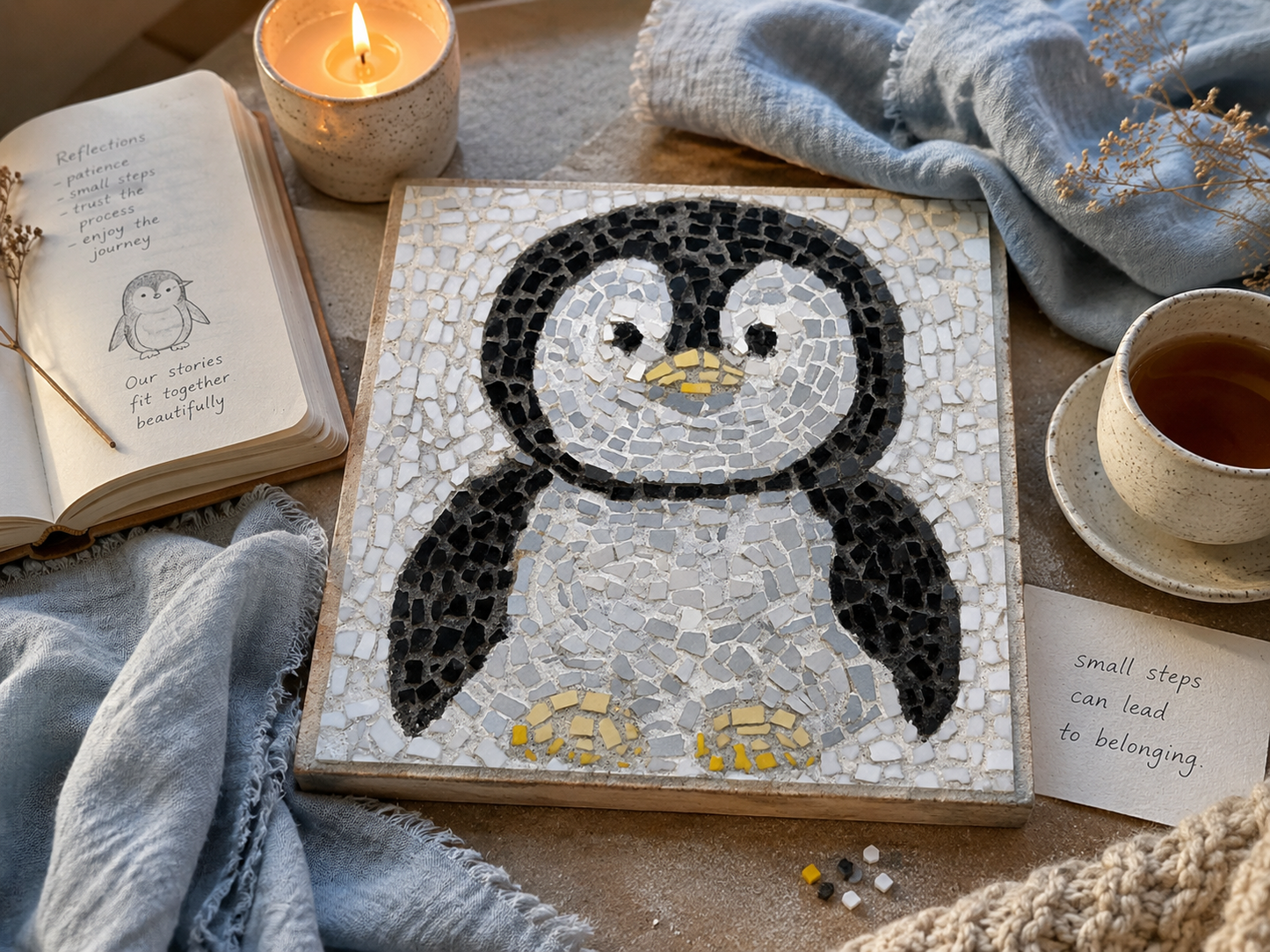 Emperor Pingu Penguin Mosaic Kit | Luxury Mosaic Art Kit with Plywood Board | 🛠 Luxury Kit