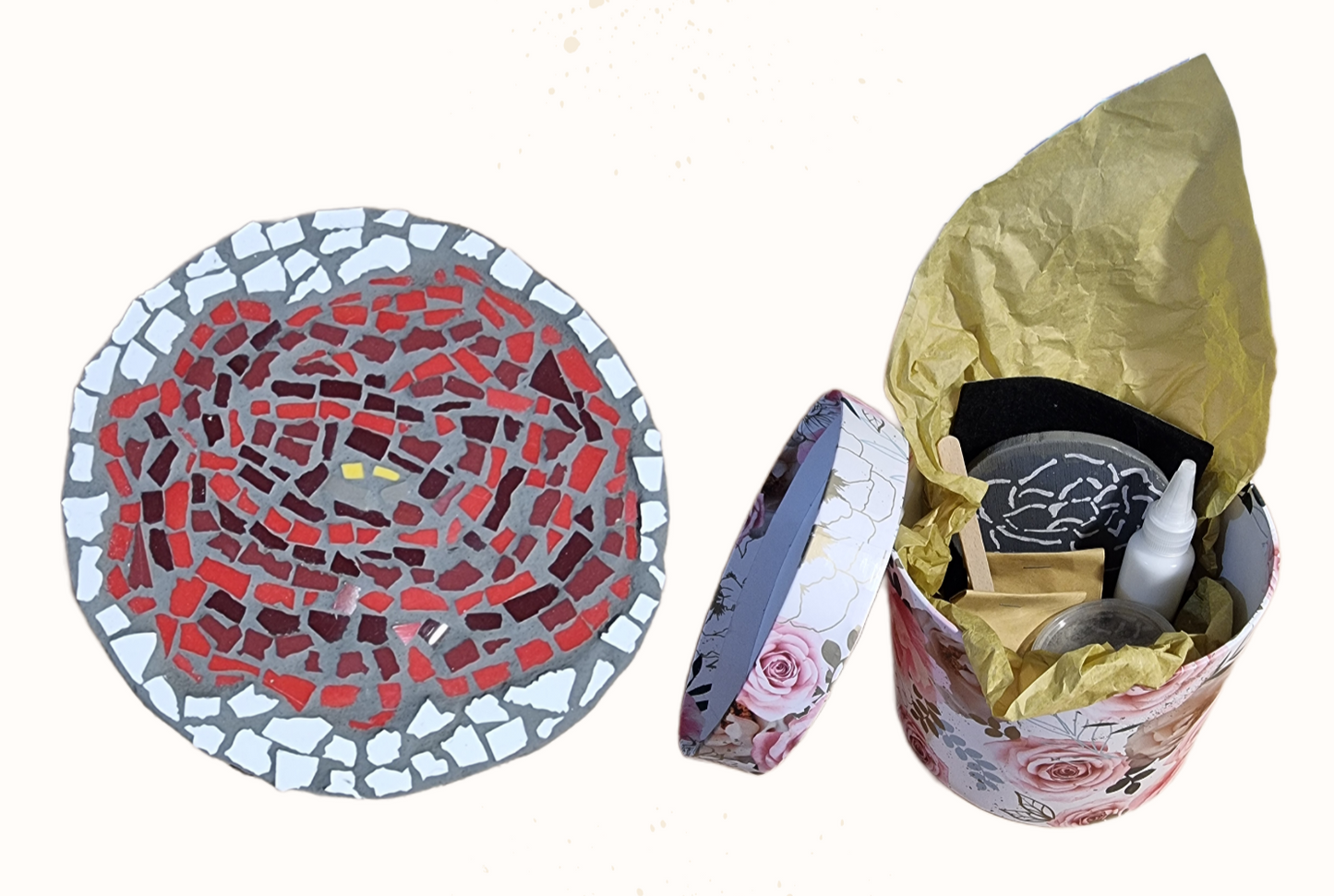 Rose mosaic Coaster teaser, finished piece and in box display diy art kit for