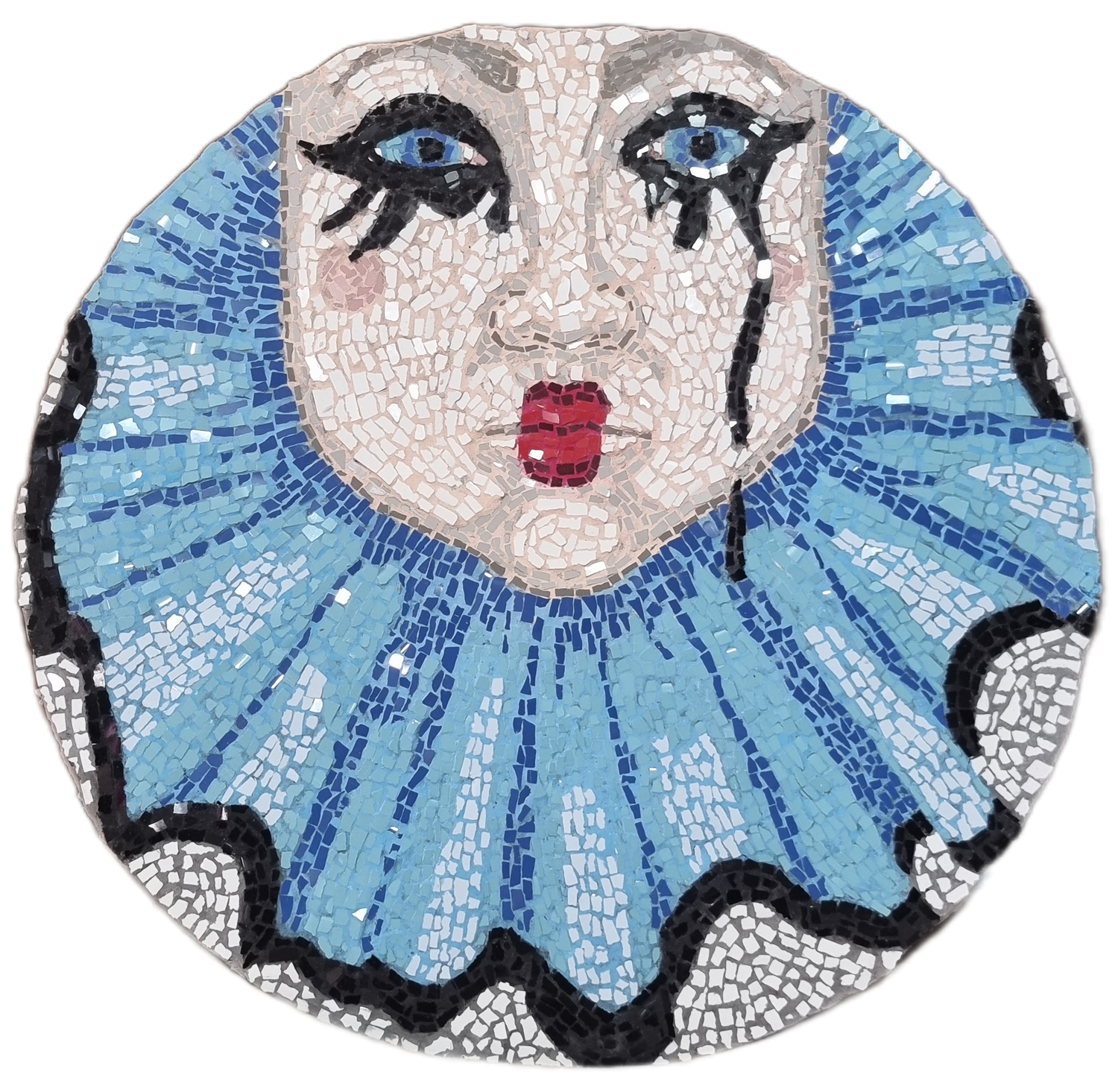 Sad clown mosaic mounted on floating frame outdoor safe for sale