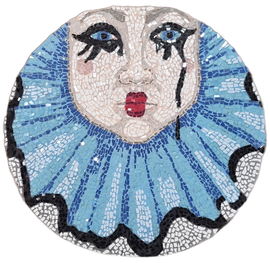 Sad clown mosaic mounted on floating frame outdoor safe for sale