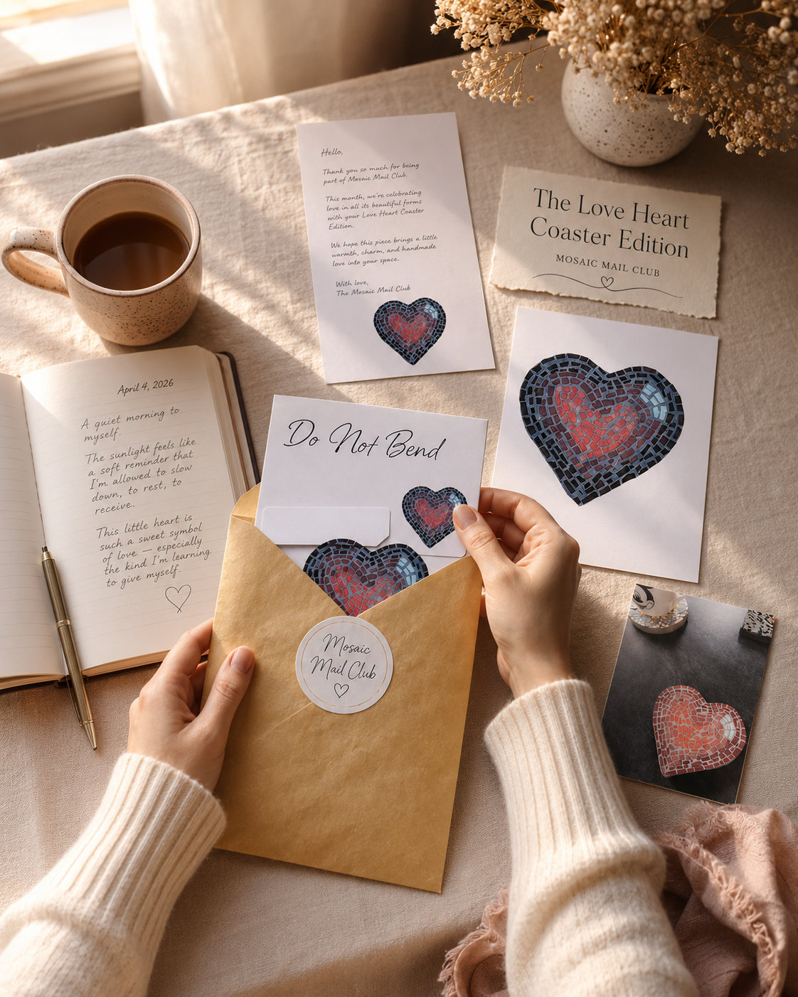 Past Mosaic Mail Club | April 2026 | Love Heart Coaster Mosaic