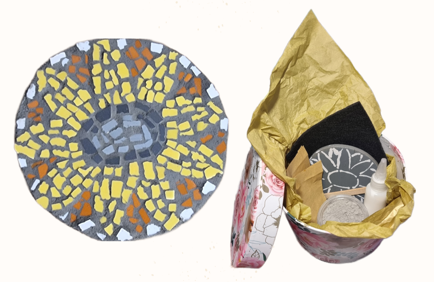 Sunflower Mosaic Coaster teaser, finished piece and in box display for sale