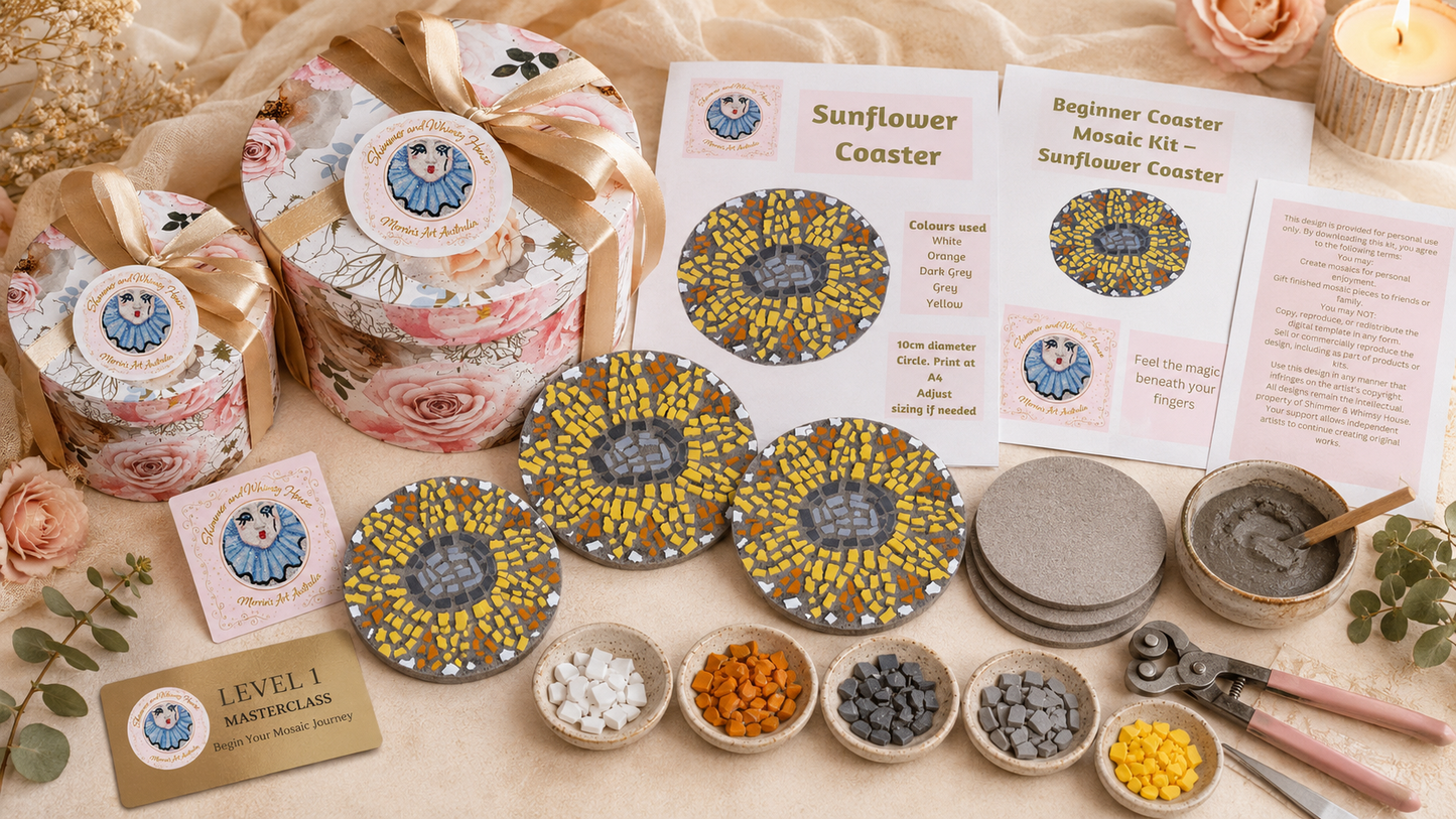 Sunflower Mosaic Coaster DIY Kit – 10cm Round | Beginner-Friendly  | 🌱 Level 1