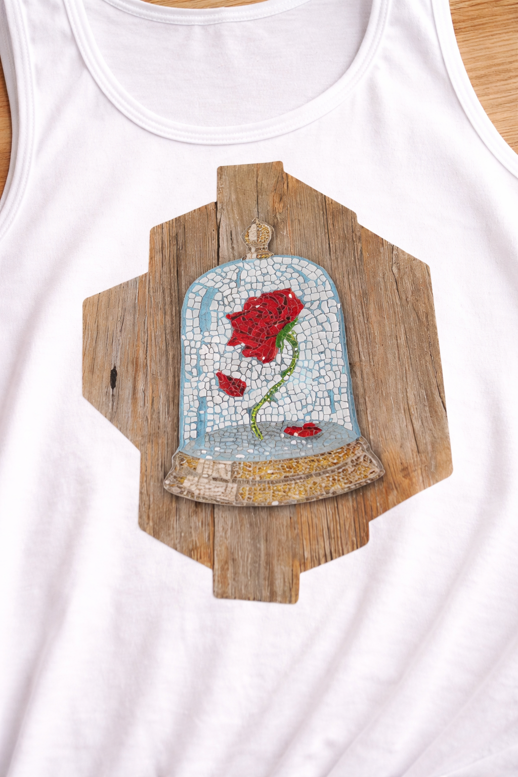 the cursed rose mosaic tank top close up of detail flat lay