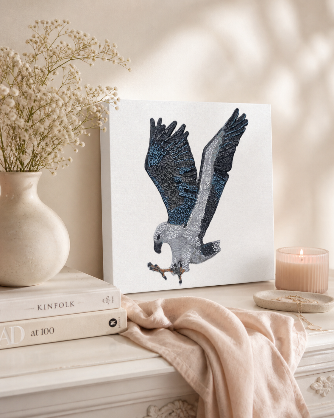 Willow the white-bellied sea eagle mosaic printed on canvas 