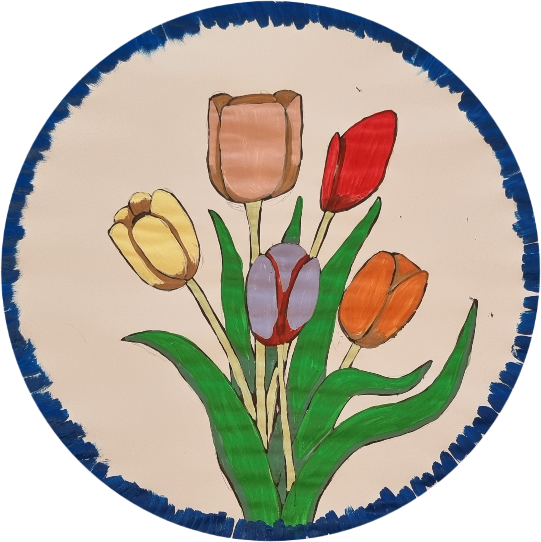 Painted concept art of a tulip flower, designed as a future ceramic mosaic. Bright, graceful lines capture the charm of spring — part of the artist’s Cottage Garden Collection. Handmade mosaics for sale in Sebastopol, Victoria 