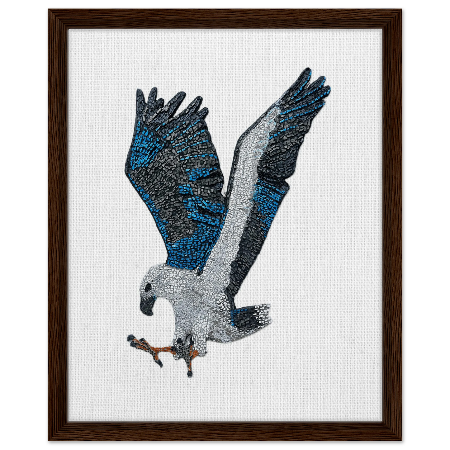 Willow the white-bellied sea eagle mosaic printed on dark wood framed canvas