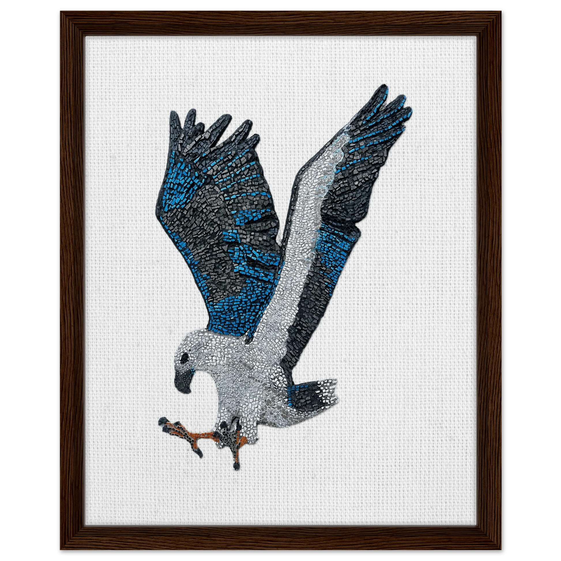 Willow the white-bellied sea eagle mosaic printed on dark wood framed canvas