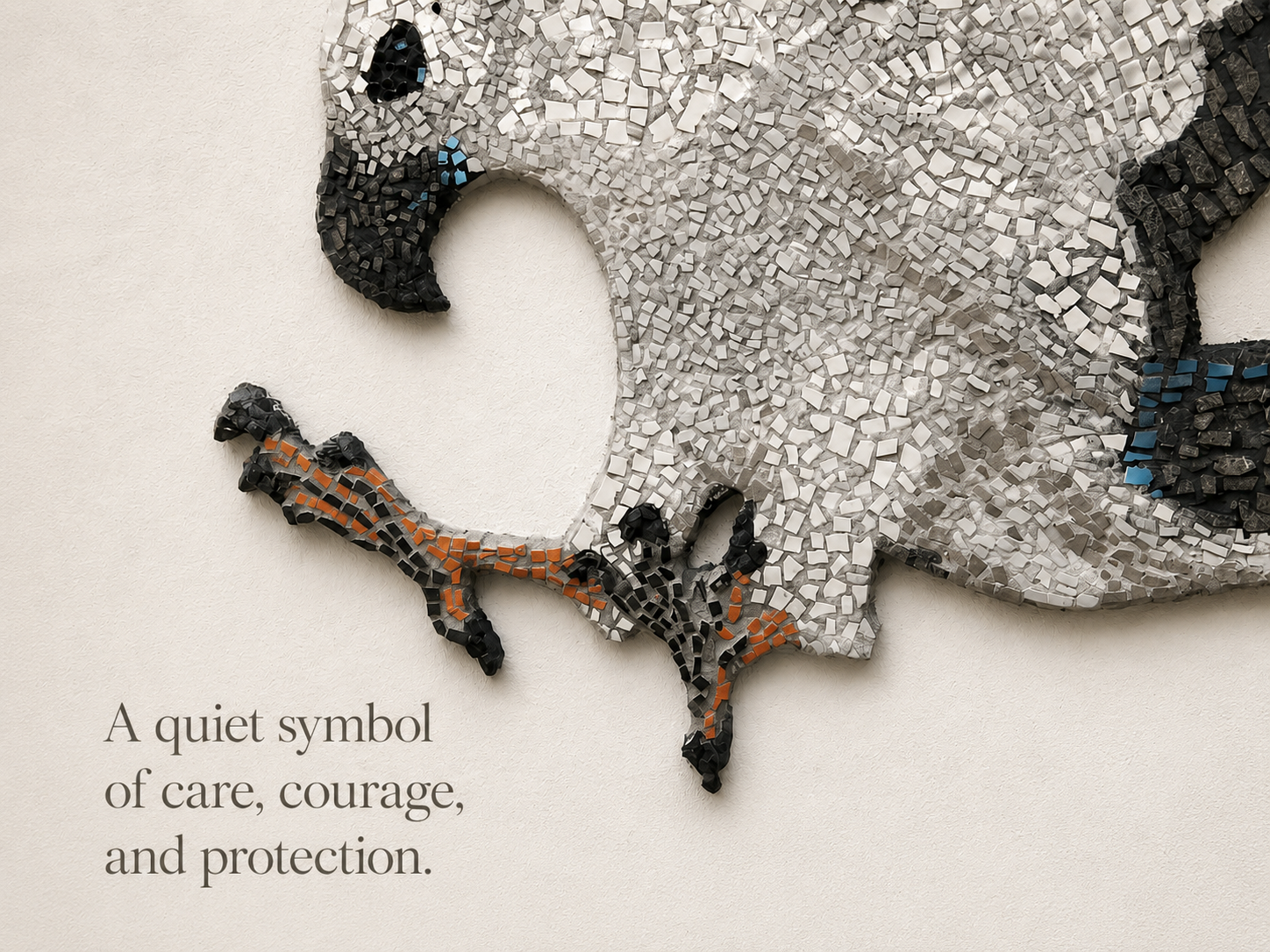 Load video: Explore Willow, a handmade mosaic artwork inspired by the White-bellied Sea Eagle, resilience, wildlife care, and quiet courage. Available as prints, wall art, merch, kits, and original art.