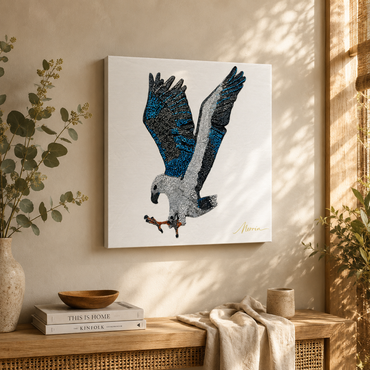 Willow the white-bellied sea eagle mosaic printed on canvas 