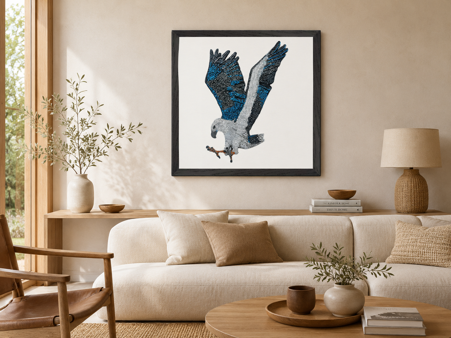 Premium Wooden Framed Poster With Museum-Quality Matte Paper | "Willow" the White-bellied Sea Eagle Mosaic