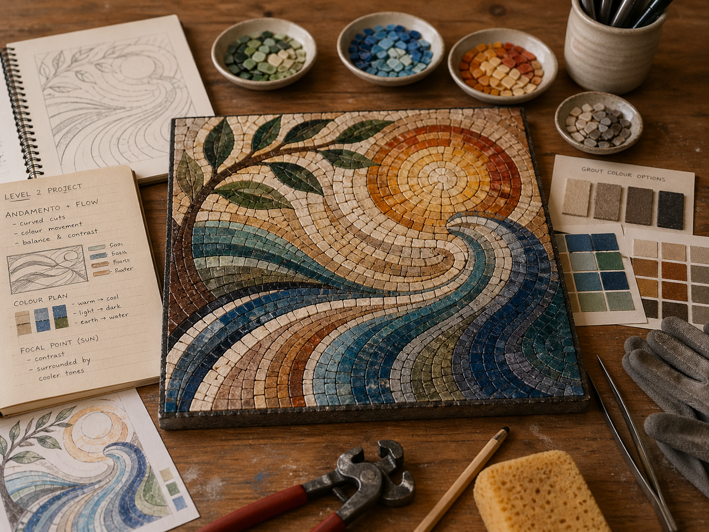 Level 2 Mosaic Masterclass | Andamento, Mesh Method & Multi-Coloured Grout
