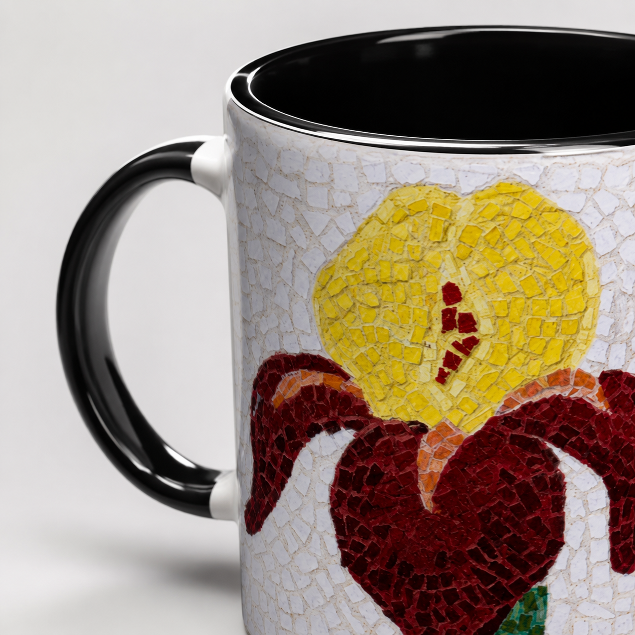 White 11oz Ceramic Mug with Color Inside | Amberflame Iris Flower Mosaic