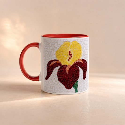 White 11oz Ceramic Mug with Color Inside | Amberflame Iris Flower Mosaic