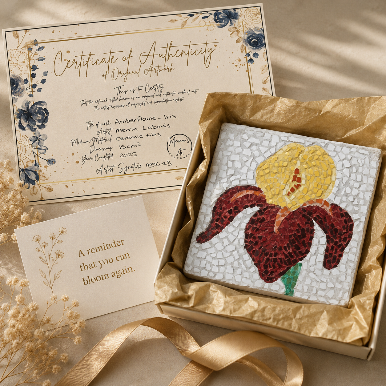 "Amberflame" Small Hanging Iris Mosaic — One of a Kind