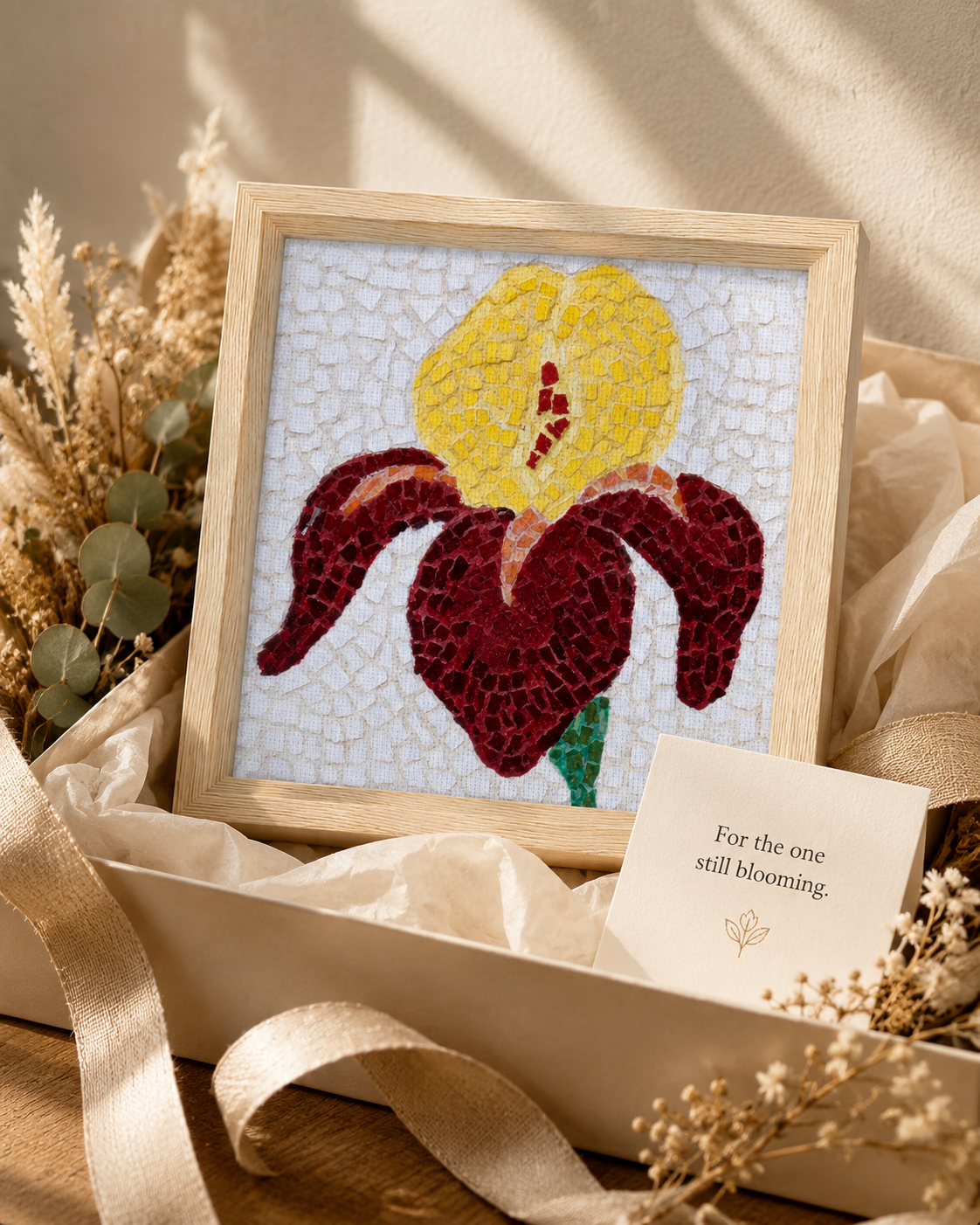 Framed Canvas | Amberflame Iris Flower Mosaic
