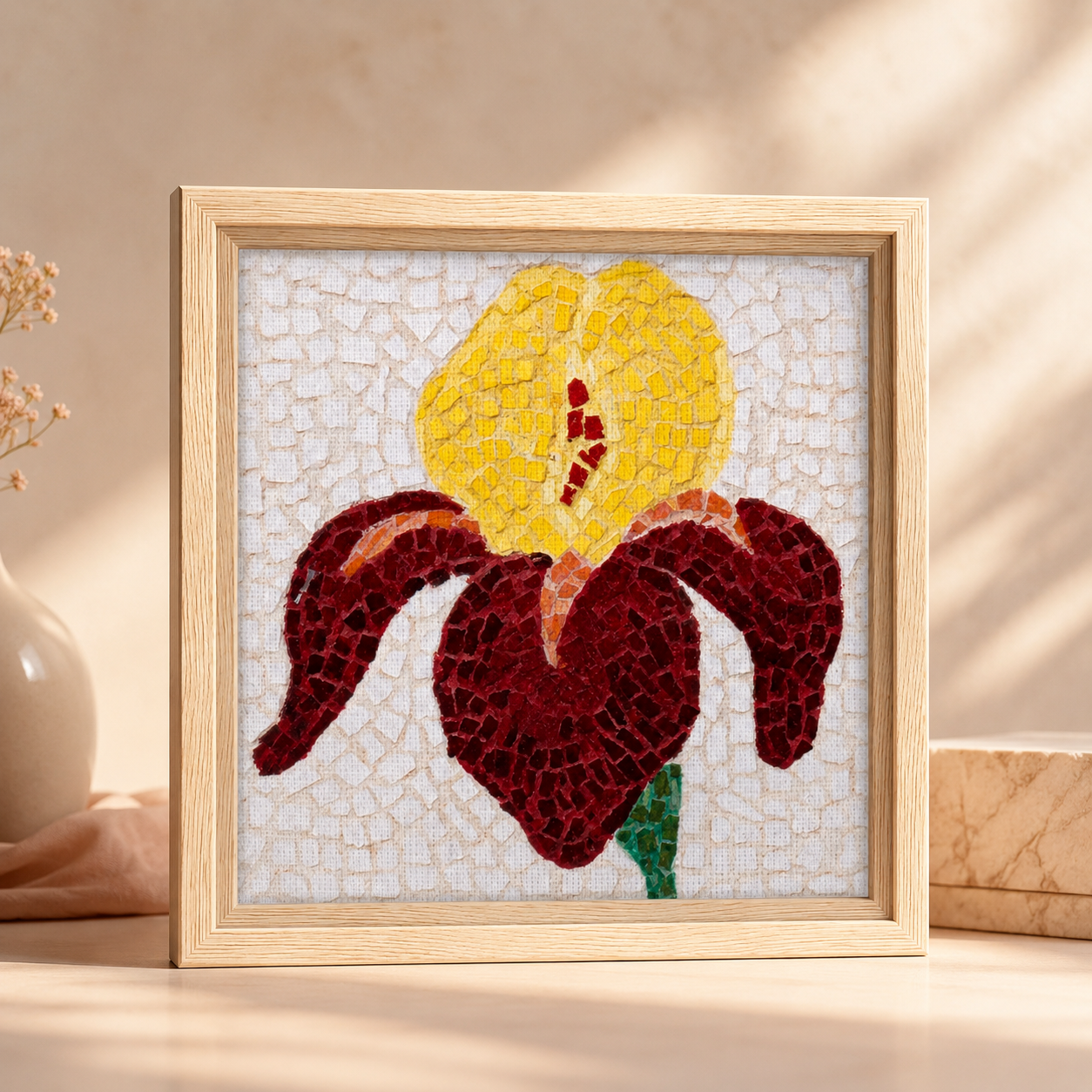 Framed Canvas | Amberflame Iris Flower Mosaic