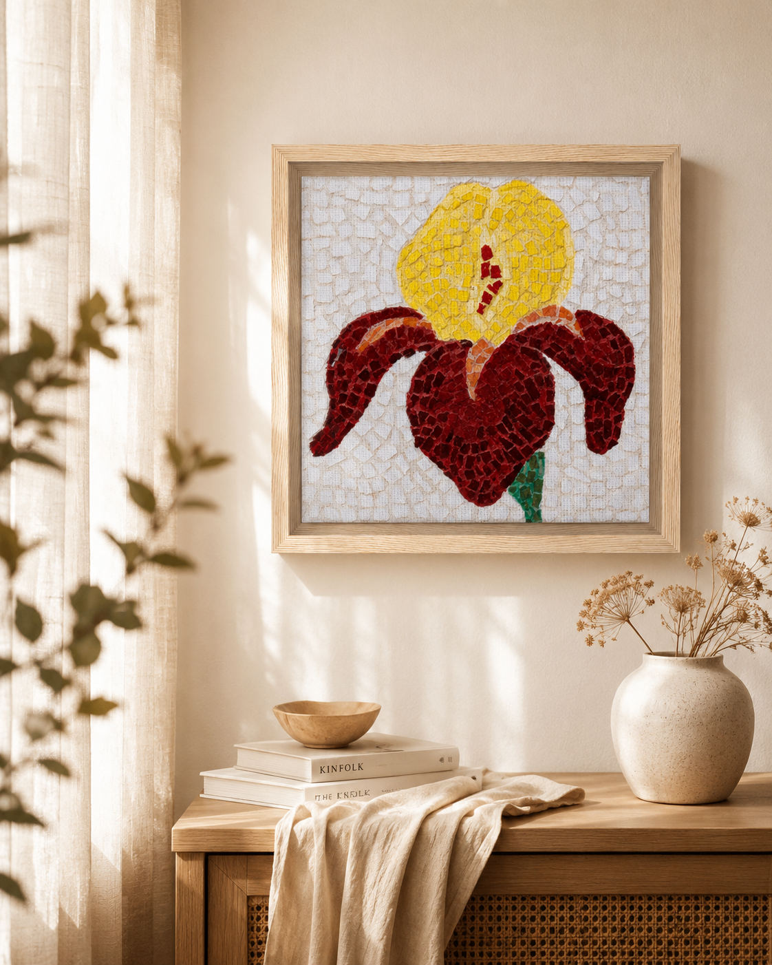 Framed Canvas | Amberflame Iris Flower Mosaic