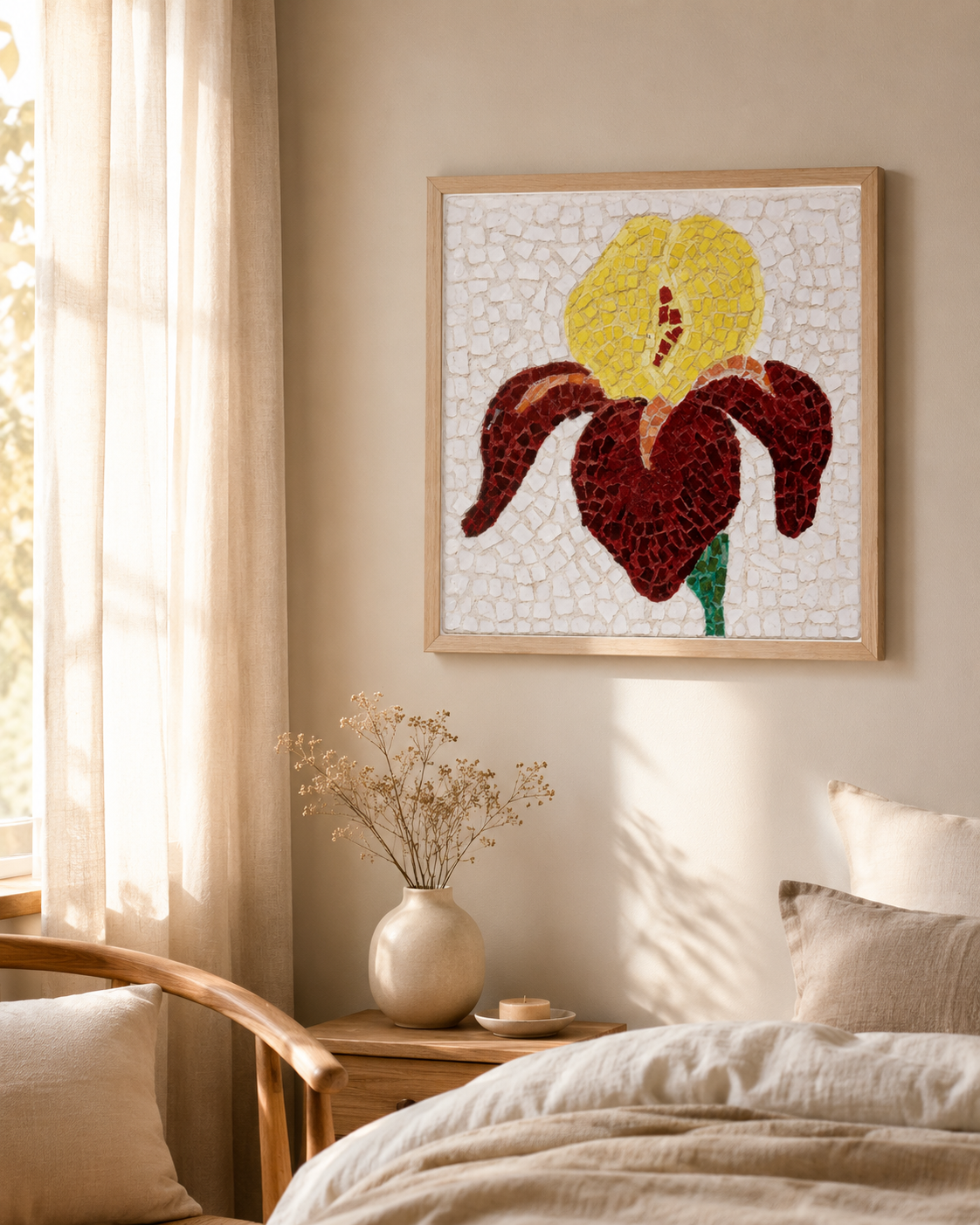 Premium Wooden Framed Poster With Museum-Quality Matte Paper | Amberflame Iris Flower Mosaic