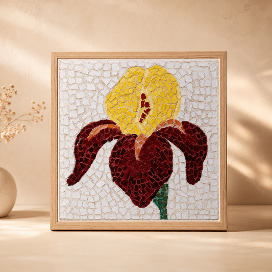 Premium Wooden Framed Poster With Museum-Quality Matte Paper | Amberflame Iris Flower Mosaic