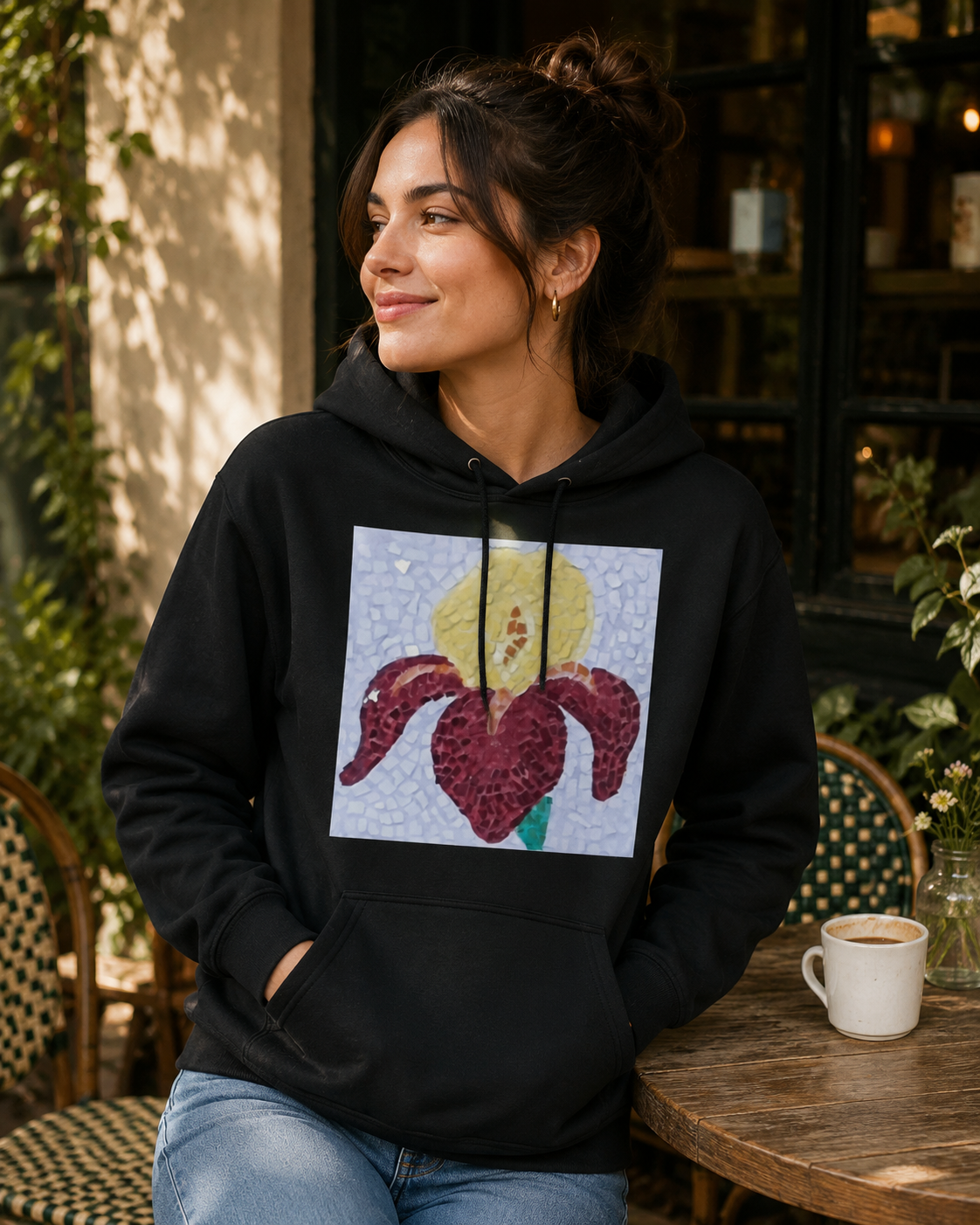 Premium Unisex Pullover Hoodie | Amberflame Iris Flower Mosaic