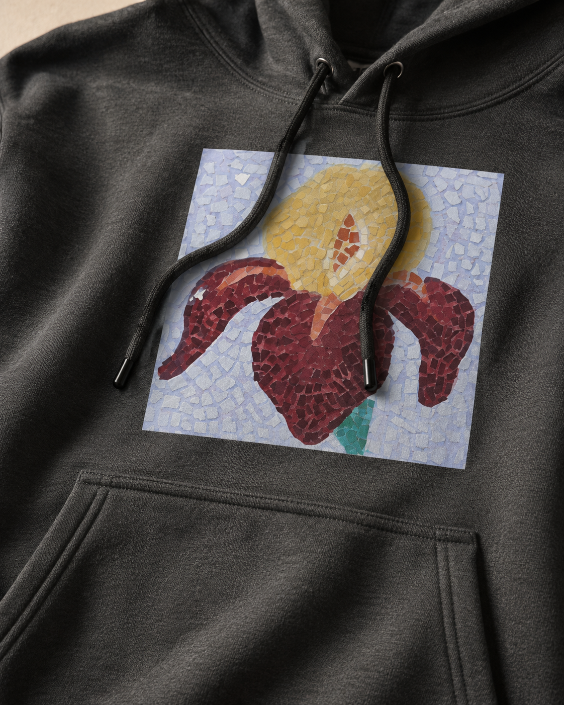 Premium Unisex Pullover Hoodie | Amberflame Iris Flower Mosaic
