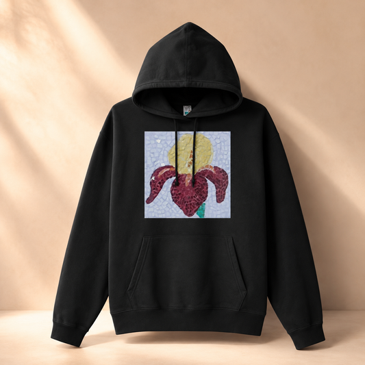 Premium Unisex Pullover Hoodie | Amberflame Iris Flower Mosaic